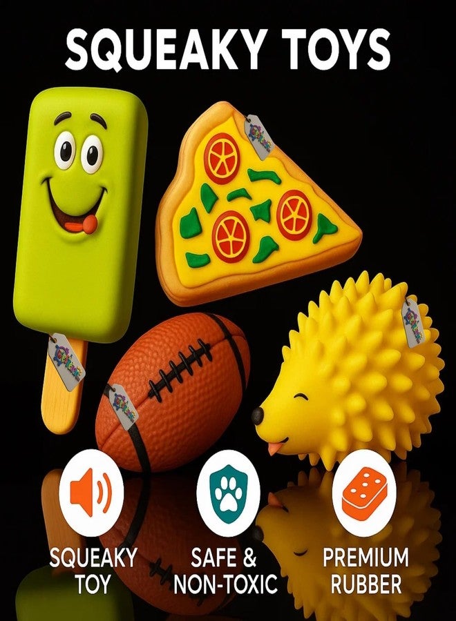 Western Era Squeaky Dog Toys Combo | Rugby Ball, Ice Cream Smiley, Pizza Slice & Porcupine | Durable Rubber Chew Toys for Puppies & Dogs | Soft, Fun & Interactive Sound Toys | Indoor Outdoor Play - Image 4